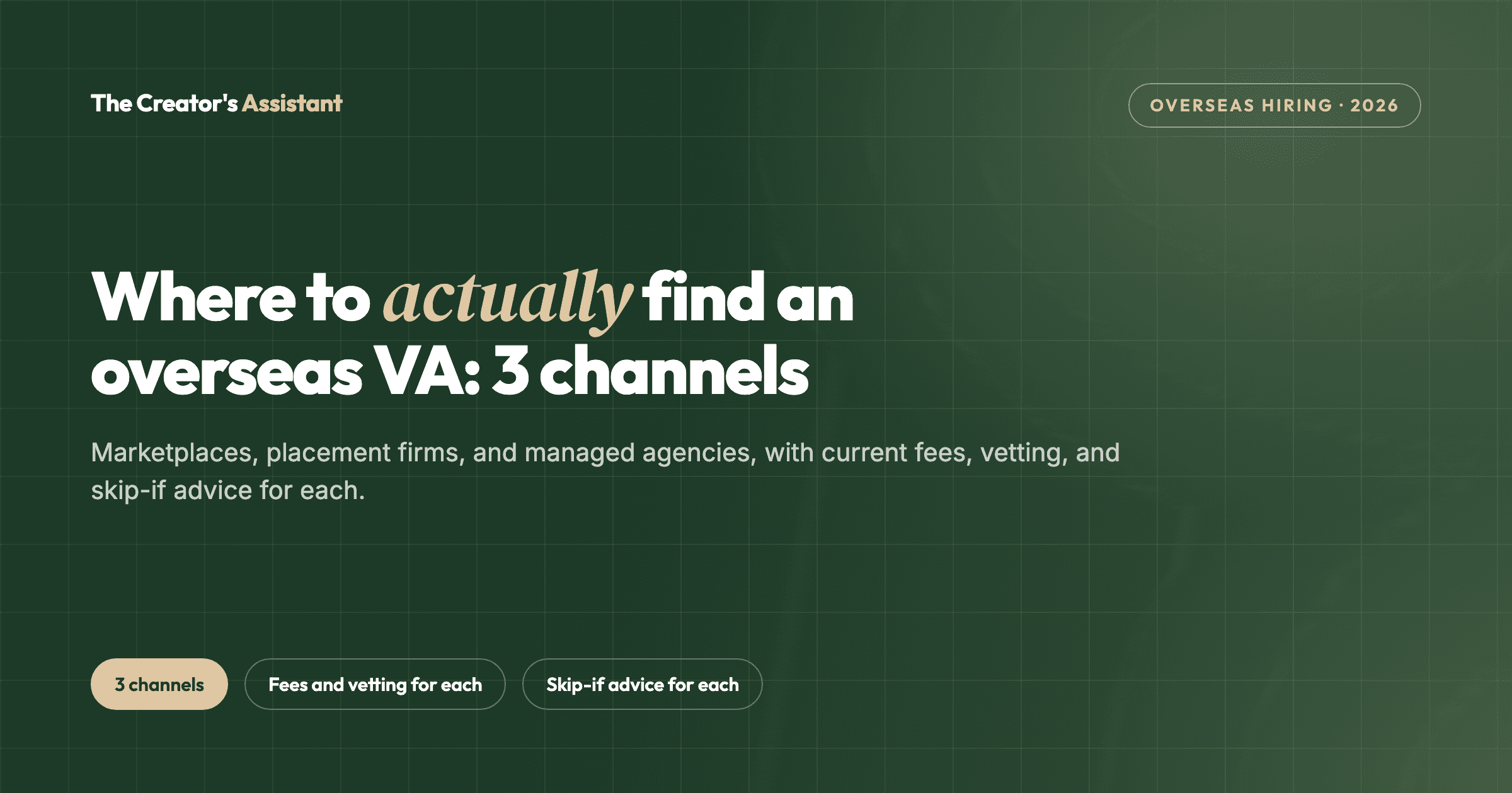 Where to find overseas virtual assistants: marketplaces, placement firms, and managed agencies compared.